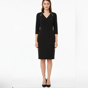 White House Black Market Black Dress Gold Military Button Detail NWOT Size 4